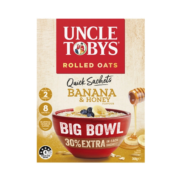 Uncle Tobys Oats Quick Sachets Breakfast Cereal Banana Honey Big Bowl 368g