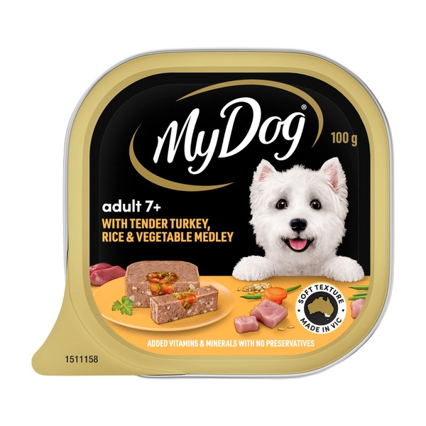 My Dog Adult 7+ With Tender Turkey Rice & Vegetable Medley Wet Dog Food 100g