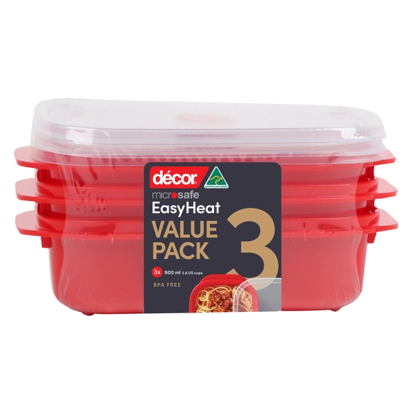 Decor Microsafe Easy Heat Containers 900mL 3 pack