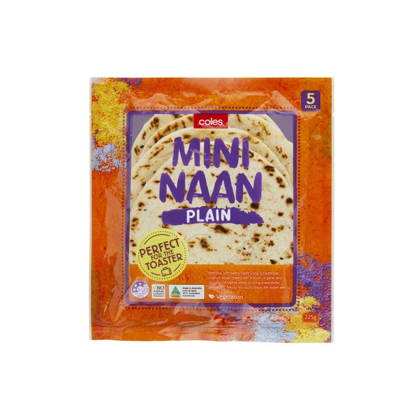 Coles Mini Toasty Plain Naan 5 Pack 225g