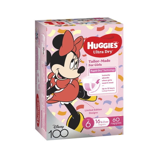 Huggies Ultra Dry Nappies Girls Size 6 (16+kg) 60 pack