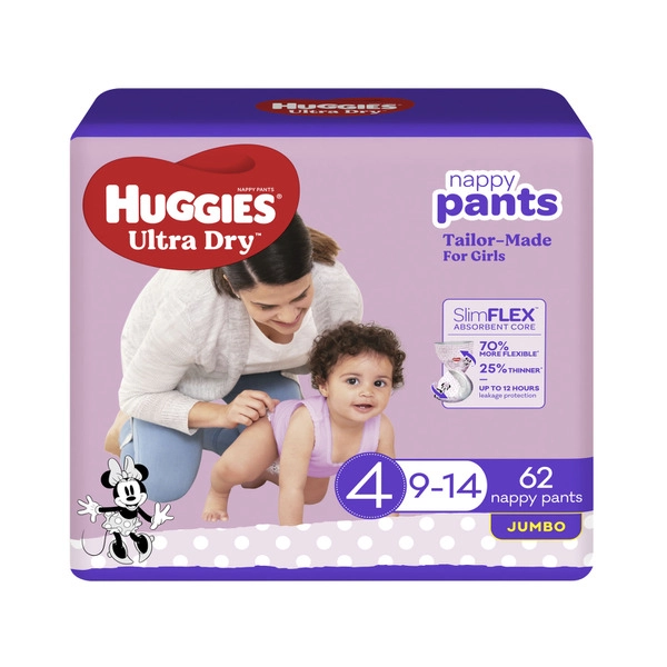 Huggies Ultra Dry Nappy Pants Girls Size 4 (9-14kg) 62 pack