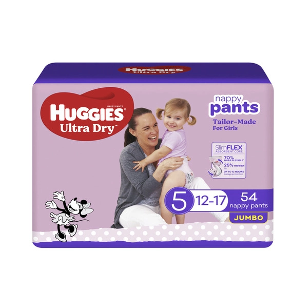 Huggies Ultra Dry Nappy Pants Girls Size 5 (12-17kg) 54 pack