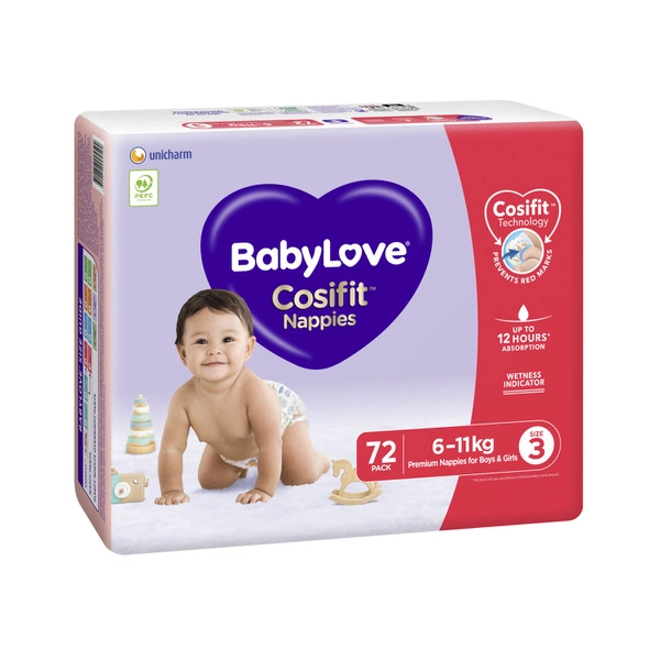 Babylove Cosifit Nappies Size 3 (6-11Kg) 72 pack