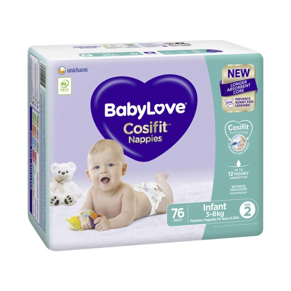 Babylove Cosifit Infant Nappies Size 2 (3-8Kg) 76 pack