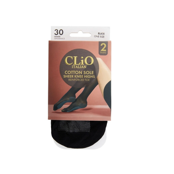 Clio Cotton Sole Kh 30D Black One Size 2 pack 1 each