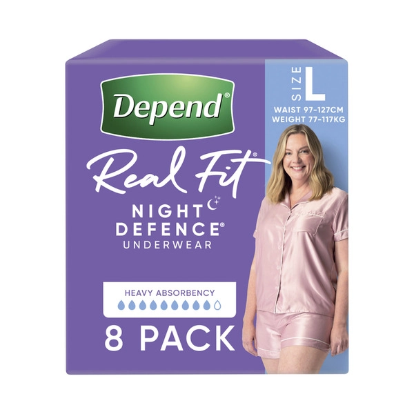 Depend Real Fit Night Defence Incontinence Underwear Women Large 8 each