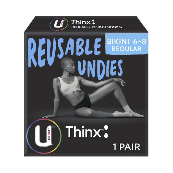 U by Kotex Thinx Period Underwear Black Bikini Size 6-8 1 each