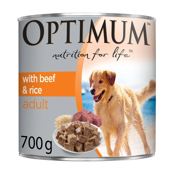 Optimum Adult Wet Dog Food with Beef & Rice Can 700g