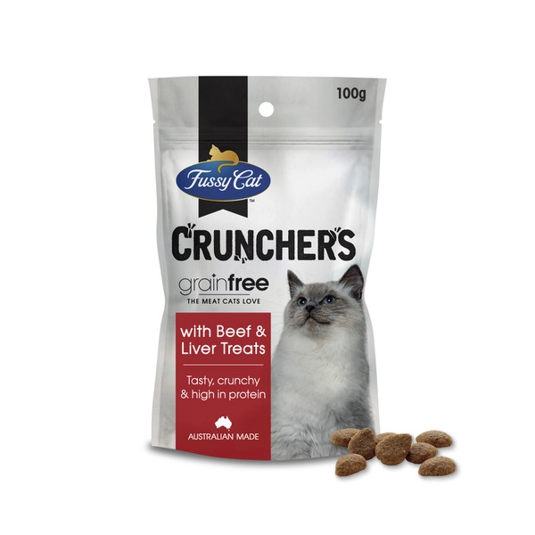 Fussy Cat Grain Free Crunchers Adult Cat Treats With Beef & Liver 100g