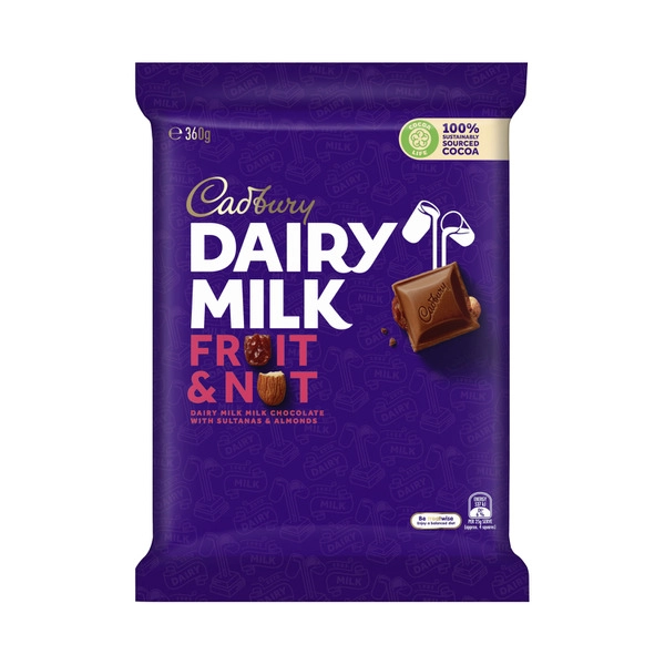 Cadbury Dairy Milk Fruit And Nut Large Chocolate Block 360g