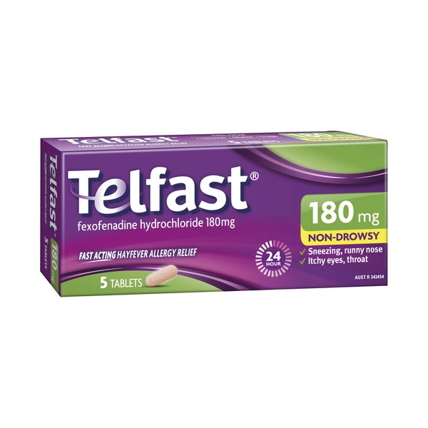 Telfast Hayfever Allergy Relief 180mg Antihistamine Tablets 5 pack