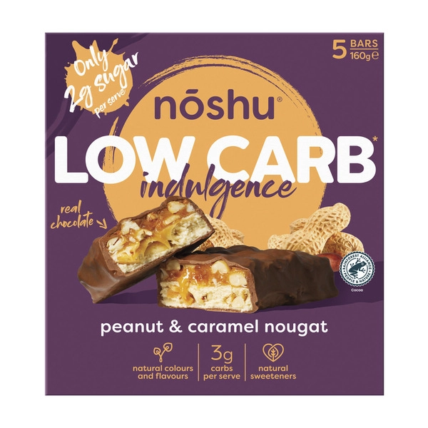 Noshu Low Carb Peanut And Caramel Nougat Indulgence Bar 160g