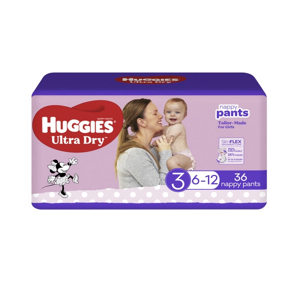 Huggies Ultra Dry Nappy Pants Girls Size 3 (6-12kg) 36 pack