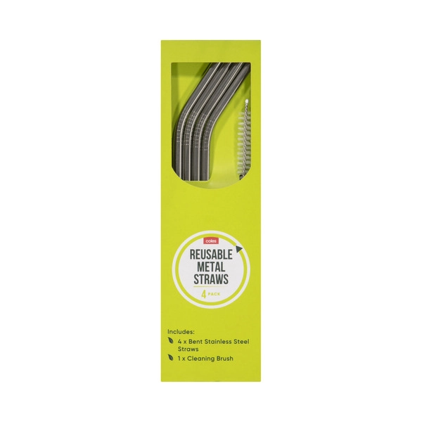 Coles Bendy Stainless Steel Straws 4 pack