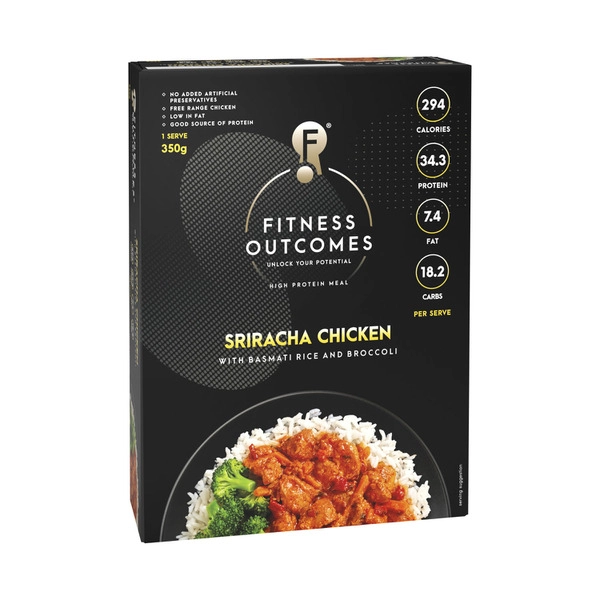 Fitness Outcomes Frozen Sriracha Free Range Chicken With Basmati Rice & Broccoli 350g