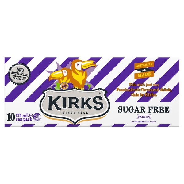 Kirks Soft Drink Pasito Sugar Free 10x375mL 10 pack