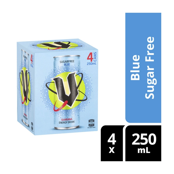 V Blue Sugar Free Energy Drink 4x250mL 4 pack