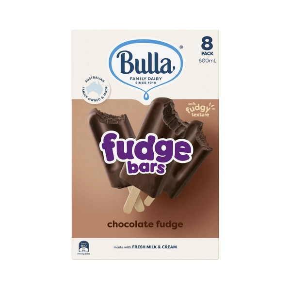 Bulla Choc Fudge Ice Cream 8Pack 600mL