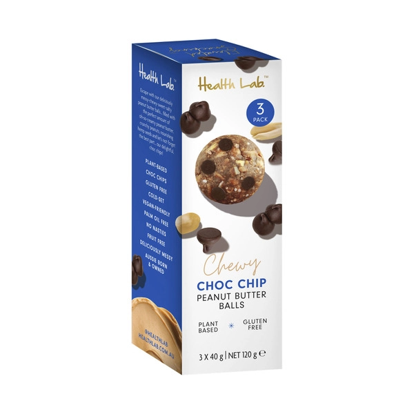 Healthlab Chewy Choc Chip HEALTH LAB GLUTEN FREE CHEWY CHOC CHIP PEANUT BUTTER BALLS 3X40G 120G 