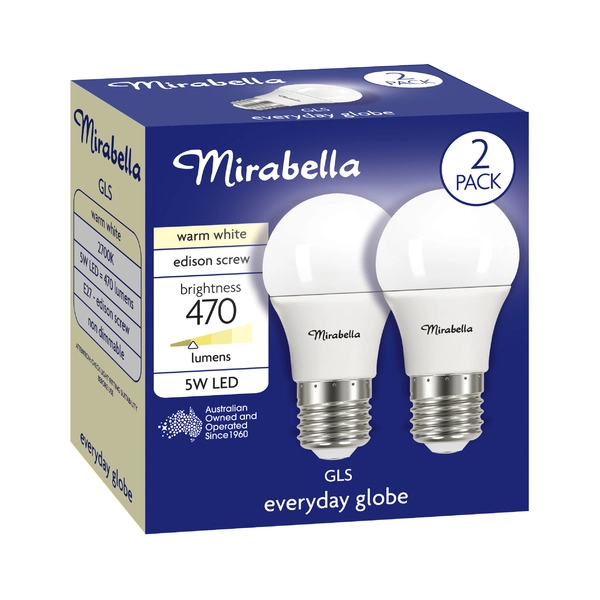 Mirabella Led Gls ES 5W 470LUM 2700K Warm White 2 pack