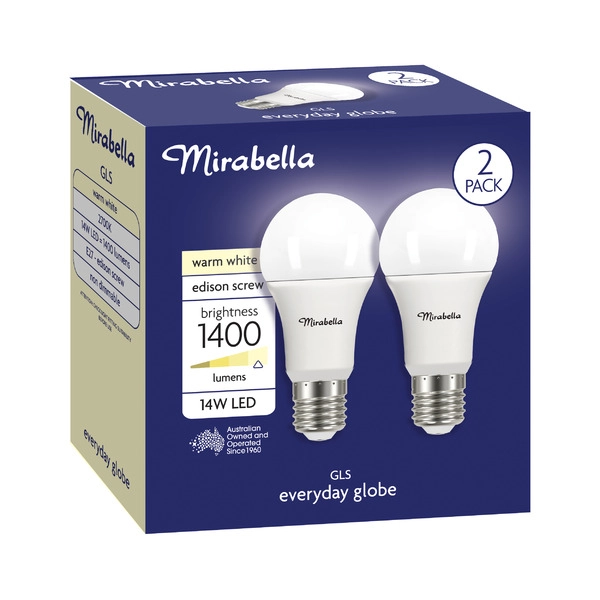 Mirabella Led Gls ES 14W 1400LUM 2700K Warm White 2 pack