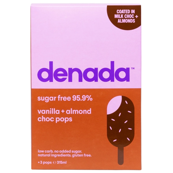 Denada Sugar Free Ice Cream Choc Pops Almond Vanilla 3 Pack 315mL