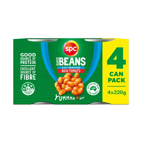 SPC Canned Baked Beans Salt Reduced 4 Pack 880g