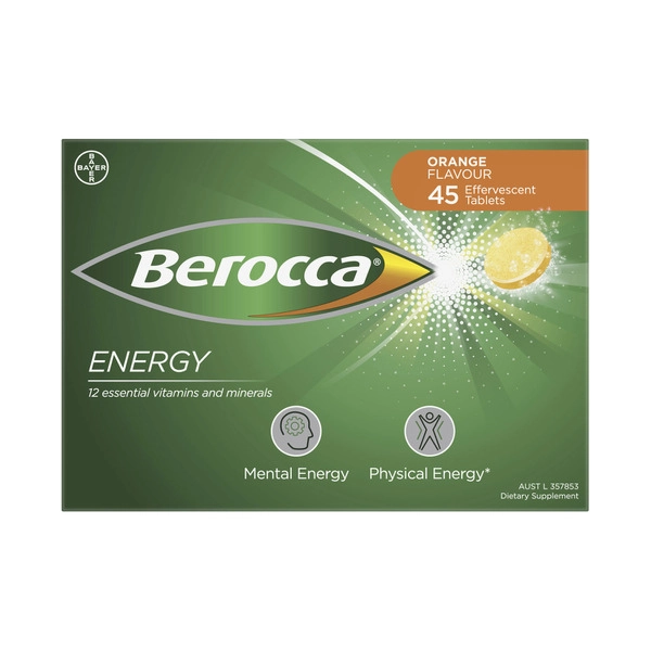 Berocca Energy Vitamin B & C Orange Flavour Effervescent Tablets 45 Pack