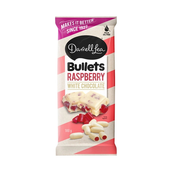 Darrell Lea Raspberry Bullets White Chocolate Block 180g