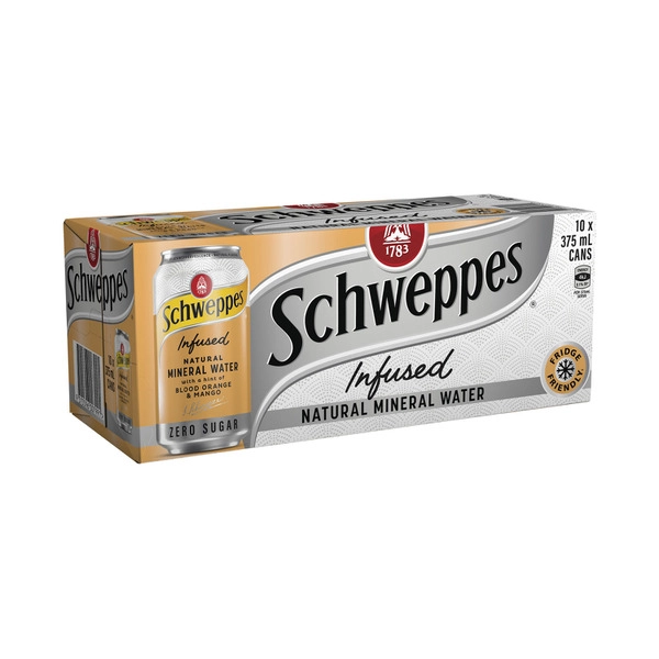 Schweppes Zero Sugar Blood Orange Infused Mineral Water Cans Multipack 375mL X 10 Pack 10 pack