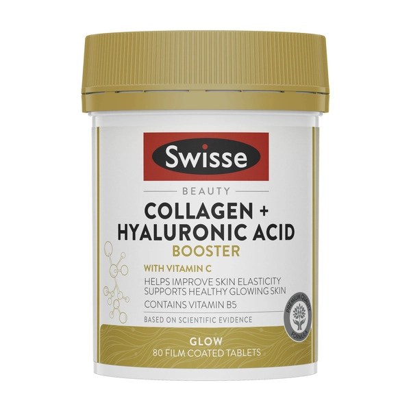 Swisse Beauty Collagen + Hyaluronic Acid Booster Supports Glowing Skin 80 Tablets 80 pack