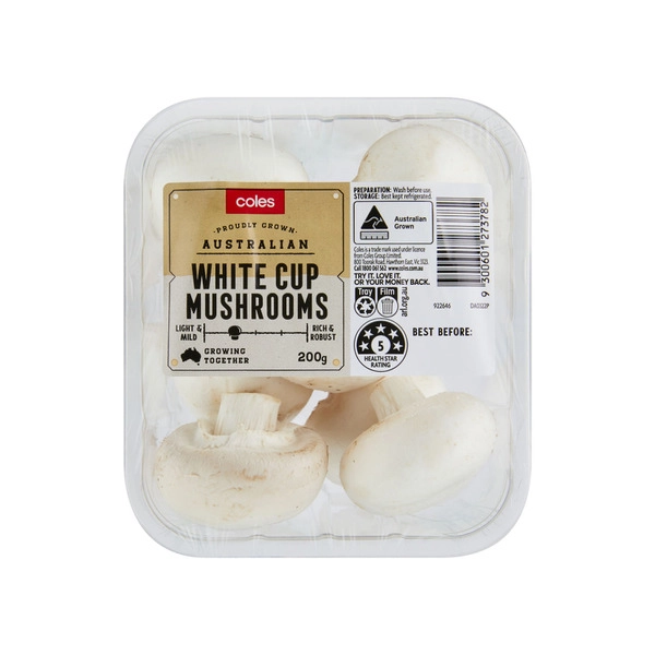 Coles Cup Mushrooms Prepacked 200g