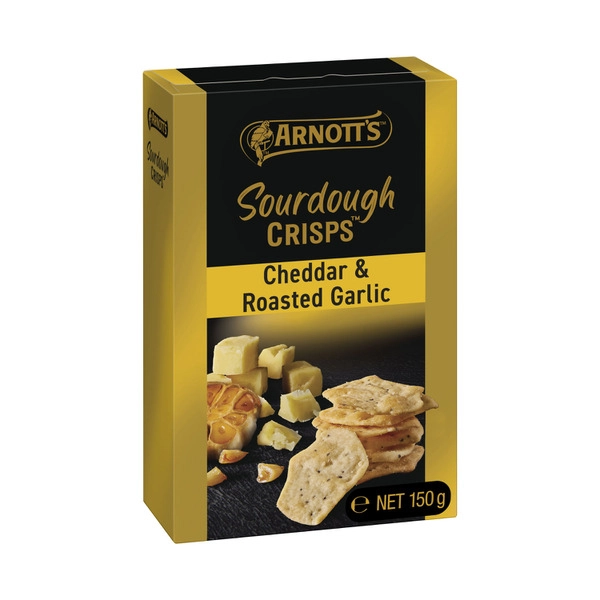 Arnotts Sourdough ARNOTTS SOURDOUGH CRACKERS:CHEDDAR & ROAST GARLIC:.:150 GRAM 