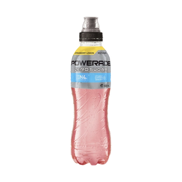 Powerade Zero Sugar POWERADE ZERO SUGAR STRAWBERRY & LEMON SPORTS DRINK SIPPER CAP BOTTLE 600ML 