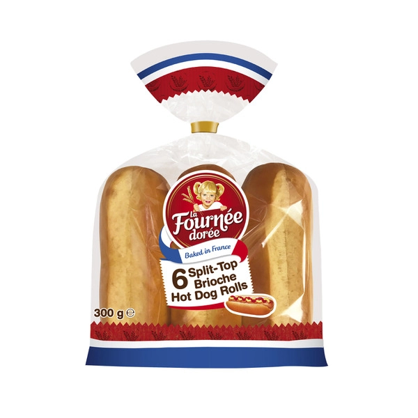 La Fournee Doree Split Top Brioche Hot Dog Rolls 6 Pack 300g