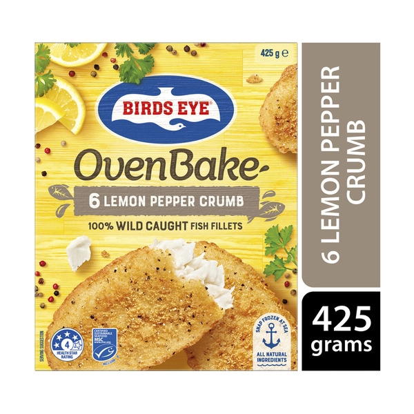 Birds Eye Frozen Fish Fillets With Lemon Pepper Crumb Oven Bake 6 pack 425g