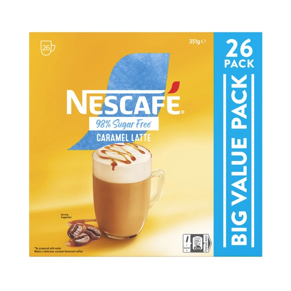 Nescafe 98% Sugar Free Caramel Latte Coffee Sachets 13.5g 26 pack