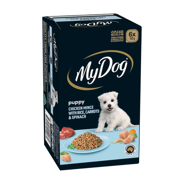 My Dog Dog Food Puppy MY DOG PUPPY WET DOG FOOD CHICKEN RICE CARROTS & SPINACH 6X100G TRAYS 