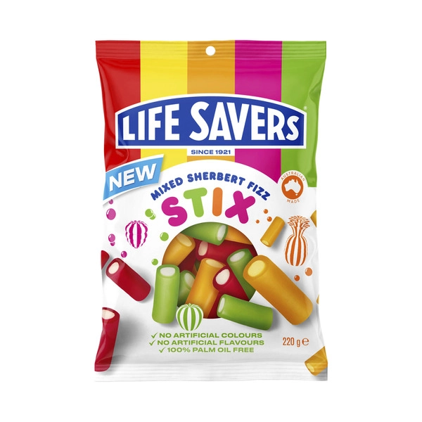 Lifesavers Stix Sherbert LIFE SAVERS STIX SHERBERT FIZZ MIXED 200G 