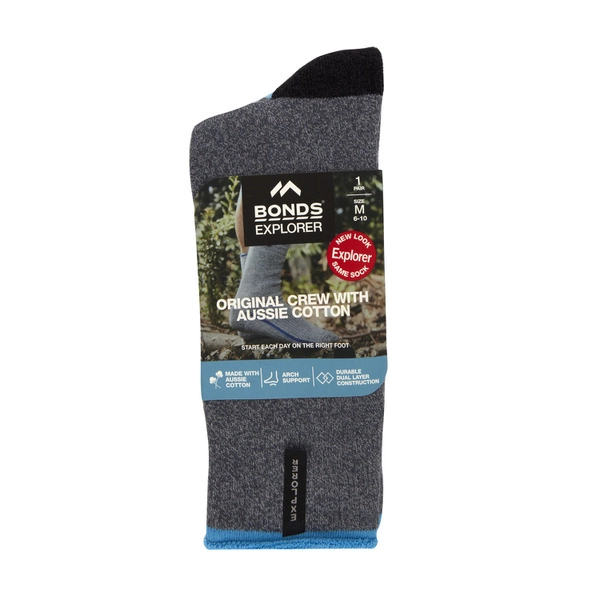 Bonds Explorer Mens AU Cotton Crew 6+ & 11+ 1 pack