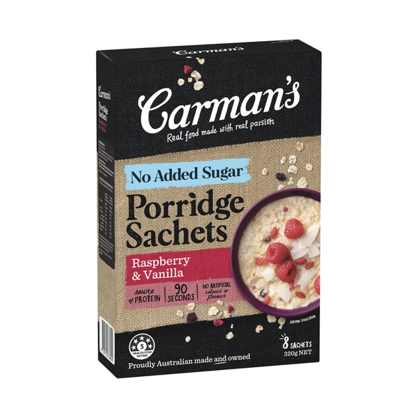 Carman's Porridge Sachets Raspberry & Vanilla 8 Pack 320g