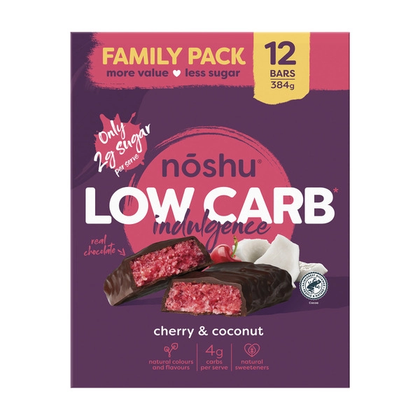 Noshu Low Carb Cherry And Coconut Indulgence Bars 12 Pack 384g