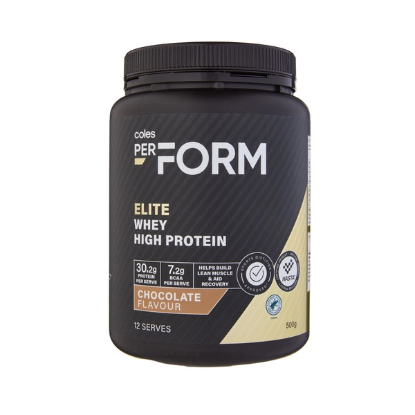 Coles Perform Elite Whey High Protein Powder Chocolate 500g