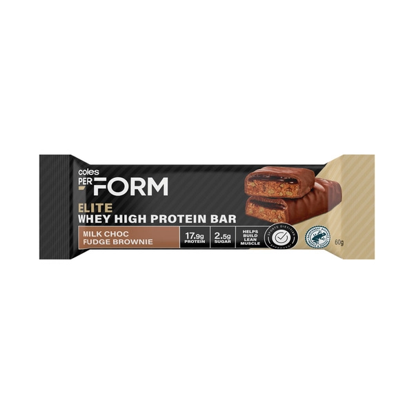 Coles Perform Elite Whey High Protein Bar Milk Chocolate Fudge Brownie 60g