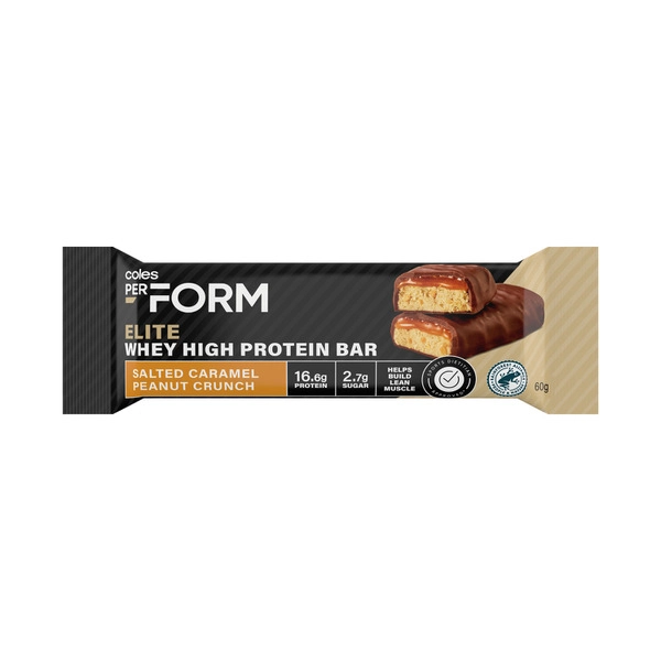 Coles Perform Elite Whey High Protein Bar Salted Caramel Peanut Crunch 60g