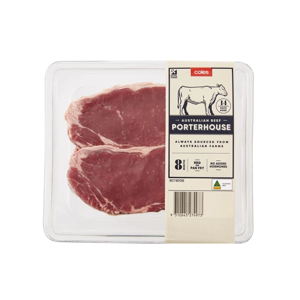 Coles No Added Hormone Beef Porterhouse Steak 2 Pack 450g