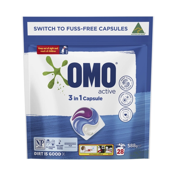 OMO Active Clean 3 in 1 Laundry Capsules 28 Washes 28 pack