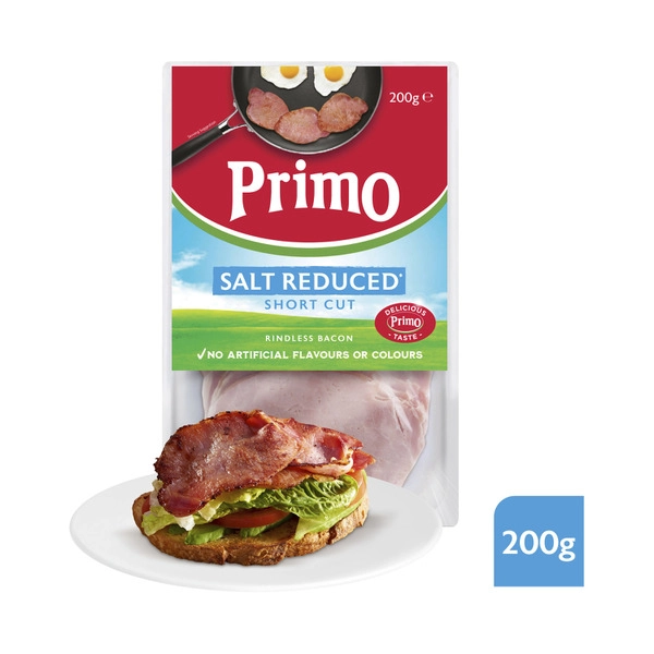 Primo PRIMO SHORT CUT SALT REDUCED RINDLESS BACON 200G 