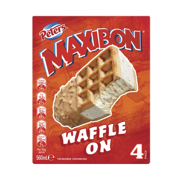 Peters Maxibon Ice Cream Waffle 4 Pack 560mL